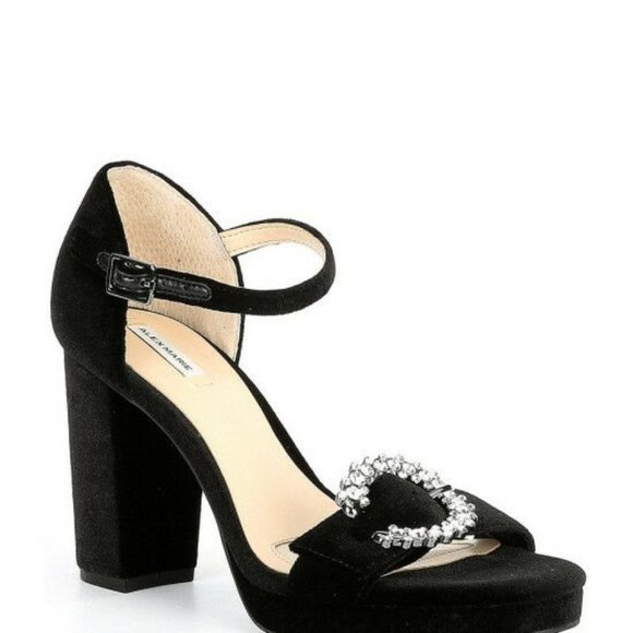 NWT Alex Marie Janessa Black Velvet Jewel Buckle Platform Dress Sandals 8 - Picture 1 of 7